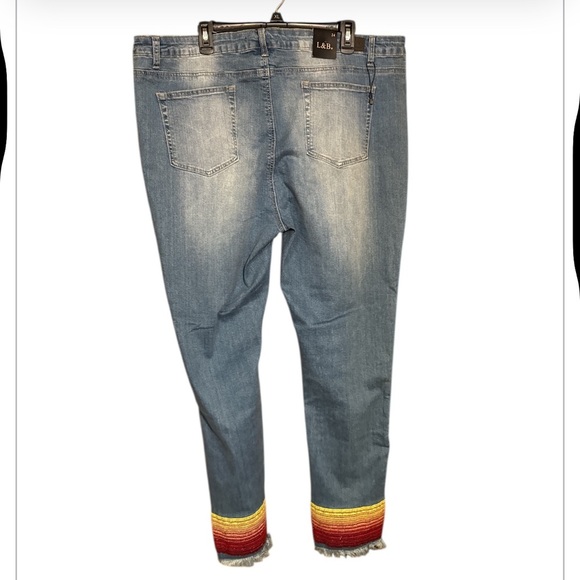 Lucky & blessed Distressed Jeans with Colorful embroidered hem plus size 24 - Picture 3 of 8